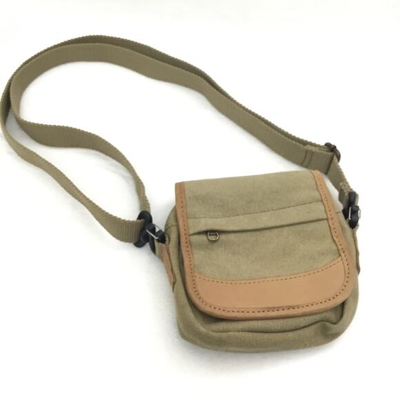 L.L. Bean Handbags - L.L. BEAN VTG Canvas Crossbody Organizer Bag Small Khaki Canvas Leather Trim 90s